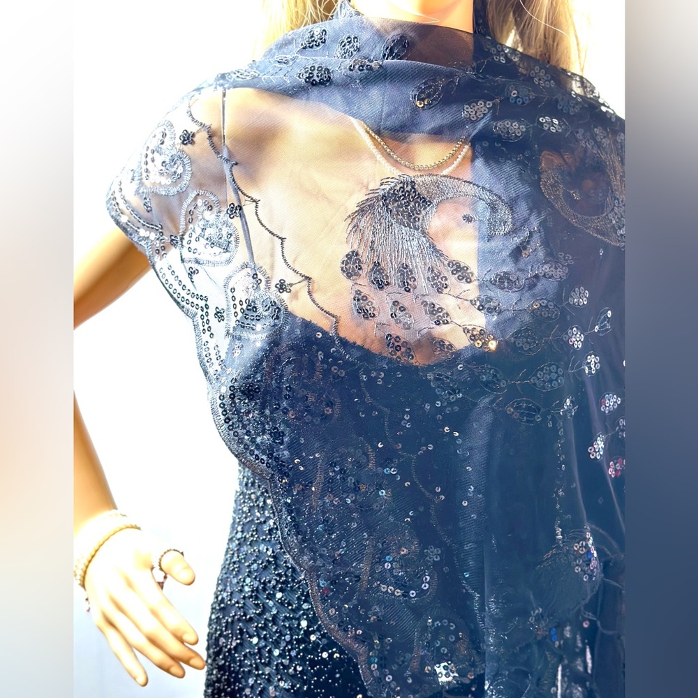 Peacocks Sequin Cape Evening Shawl Wrap